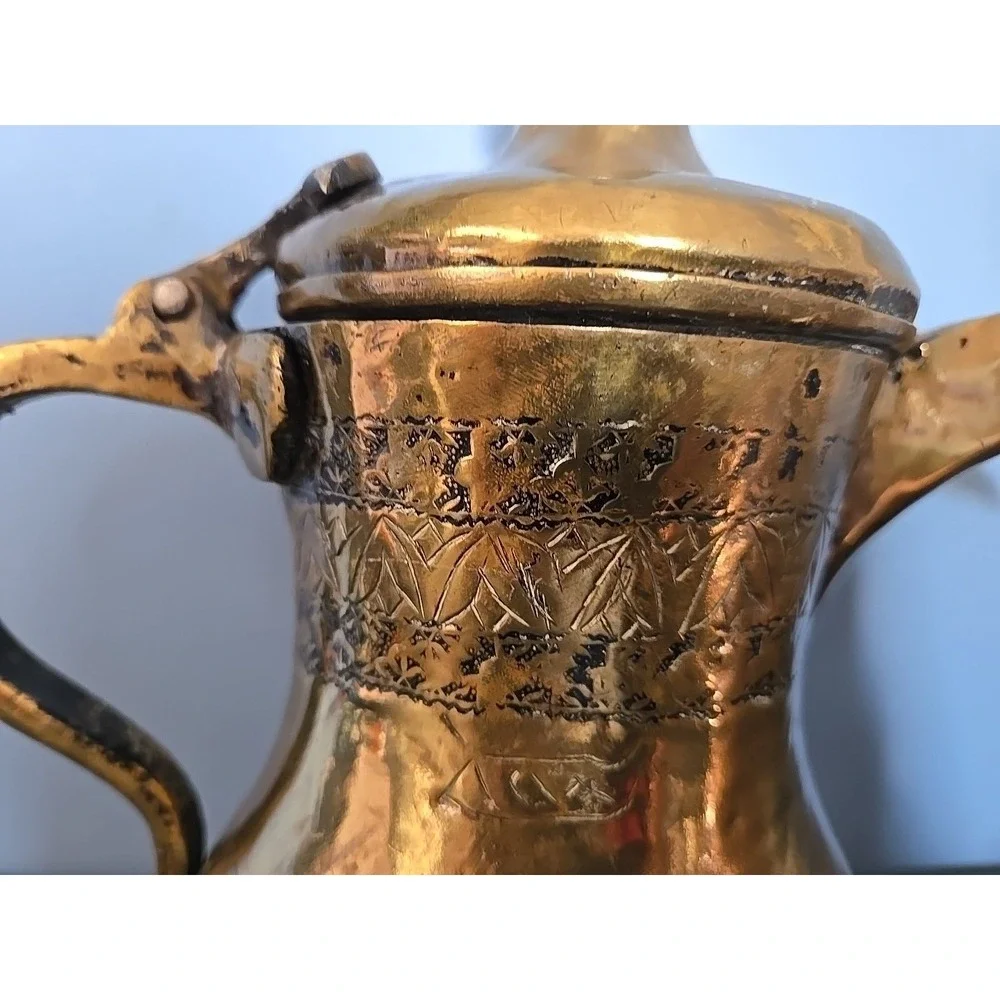 Antique Brass Middle Eastern Dallah Coffee Tea Pot Turkish Arabic‎ 10